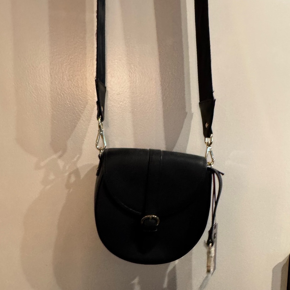 Black Crossbody Bag with Patterned “Guitar” Strap or regular black strap - Picture 2 of 9